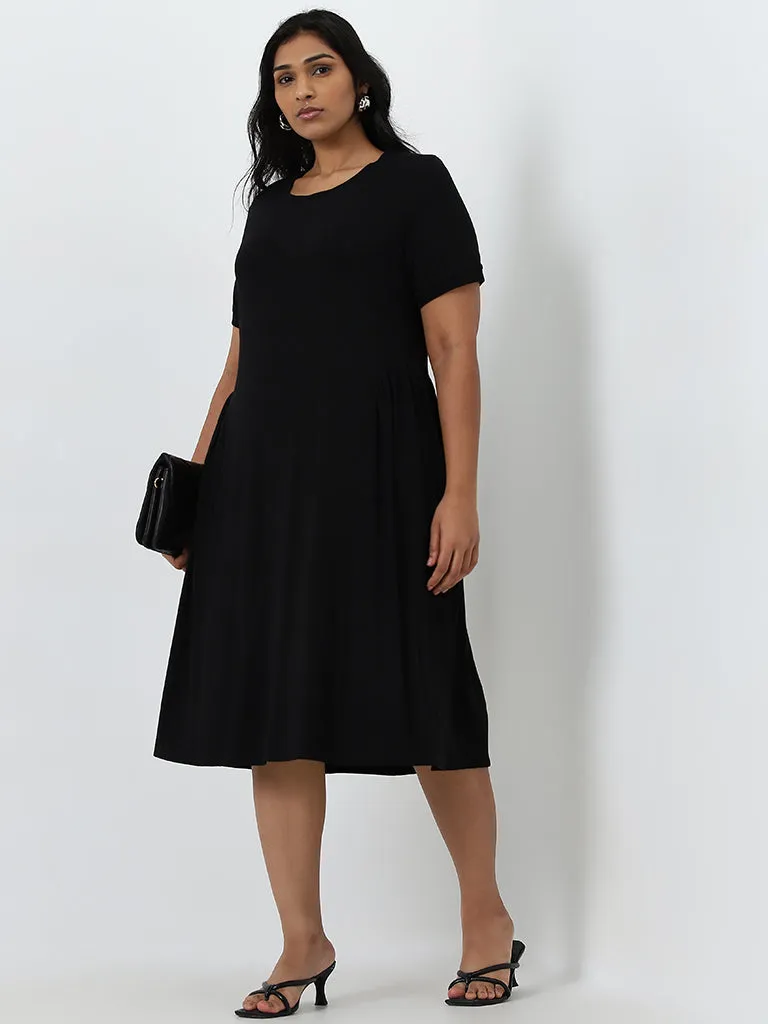 Gia Black Solid A-Line Dress