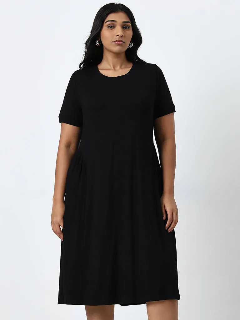 Gia Black Solid A-Line Dress