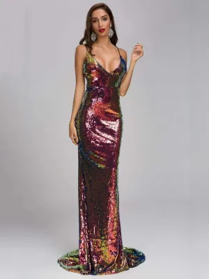 Gradient Color Sequin Cocktail Dress