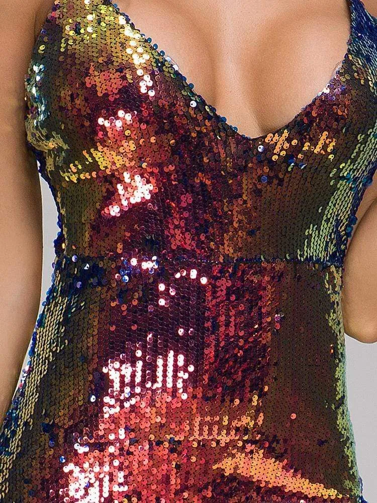 Gradient Color Sequin Cocktail Dress