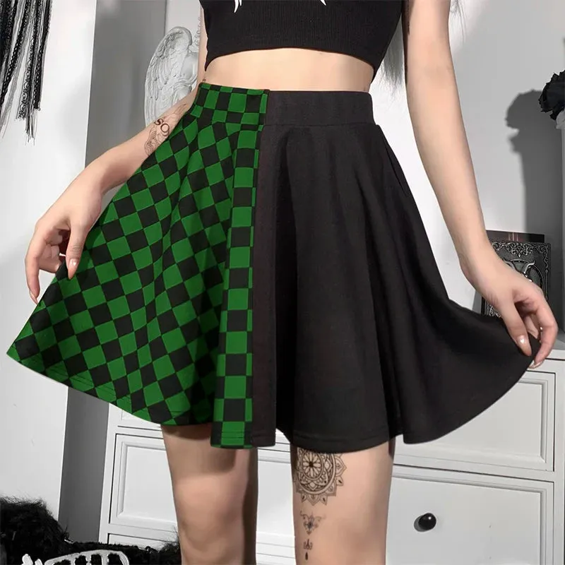 Grunge Checked A-Line Mini Skirt