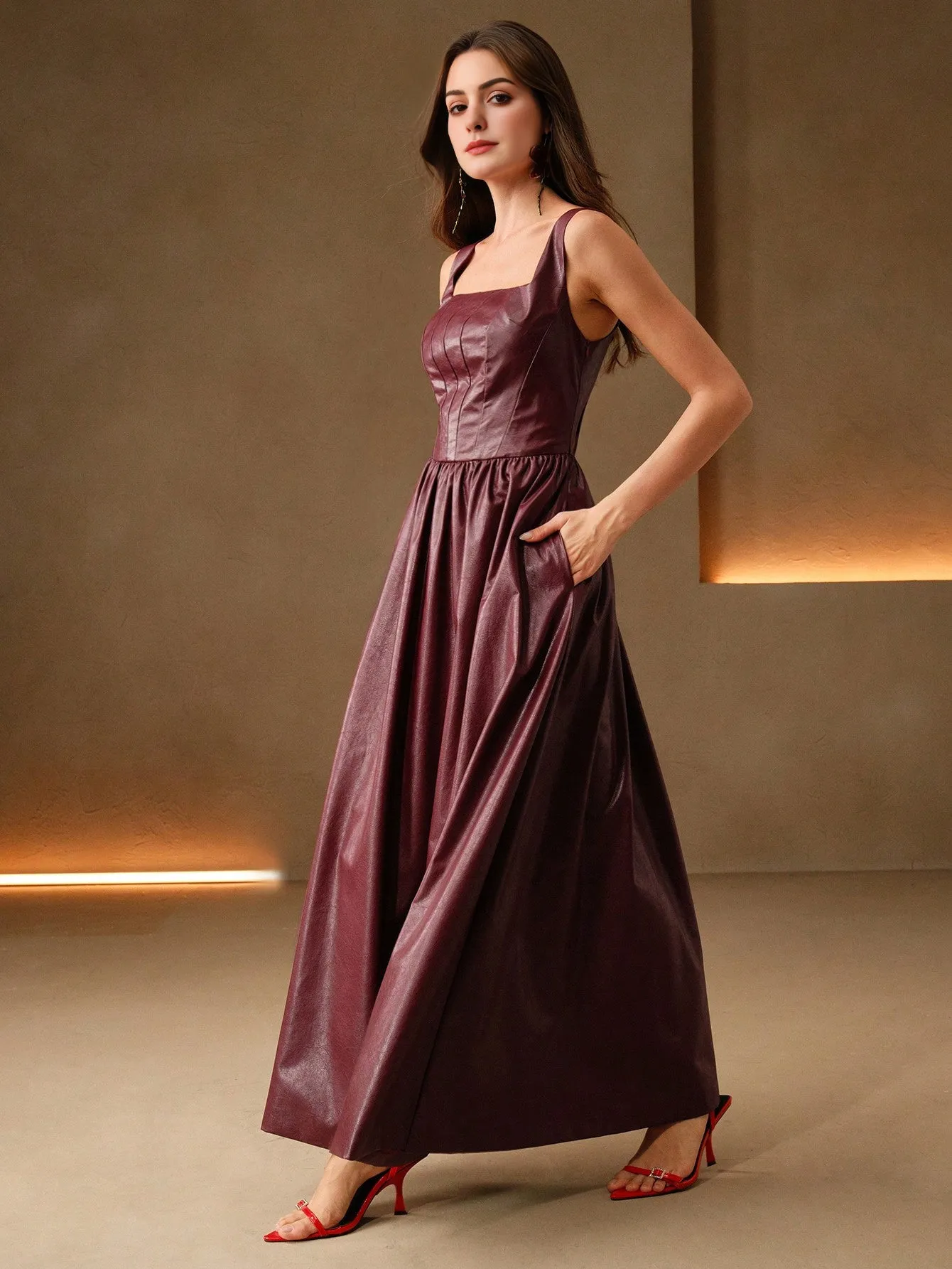 Isabella Pleated Waist Slimming Elegant Dress