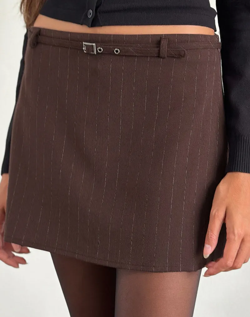 Kaimar Mini Skirt in Pinstripe Brown Tailoring