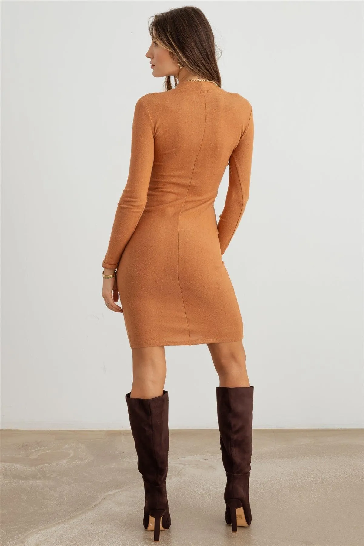 Knit Crew Neck Long Sleeve Stretchy Midi Dress