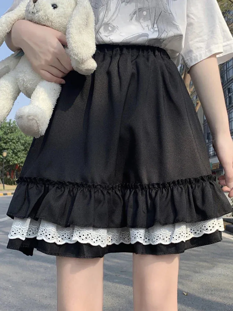 Lace Ruffle Fairy Pleated Mini Skirt