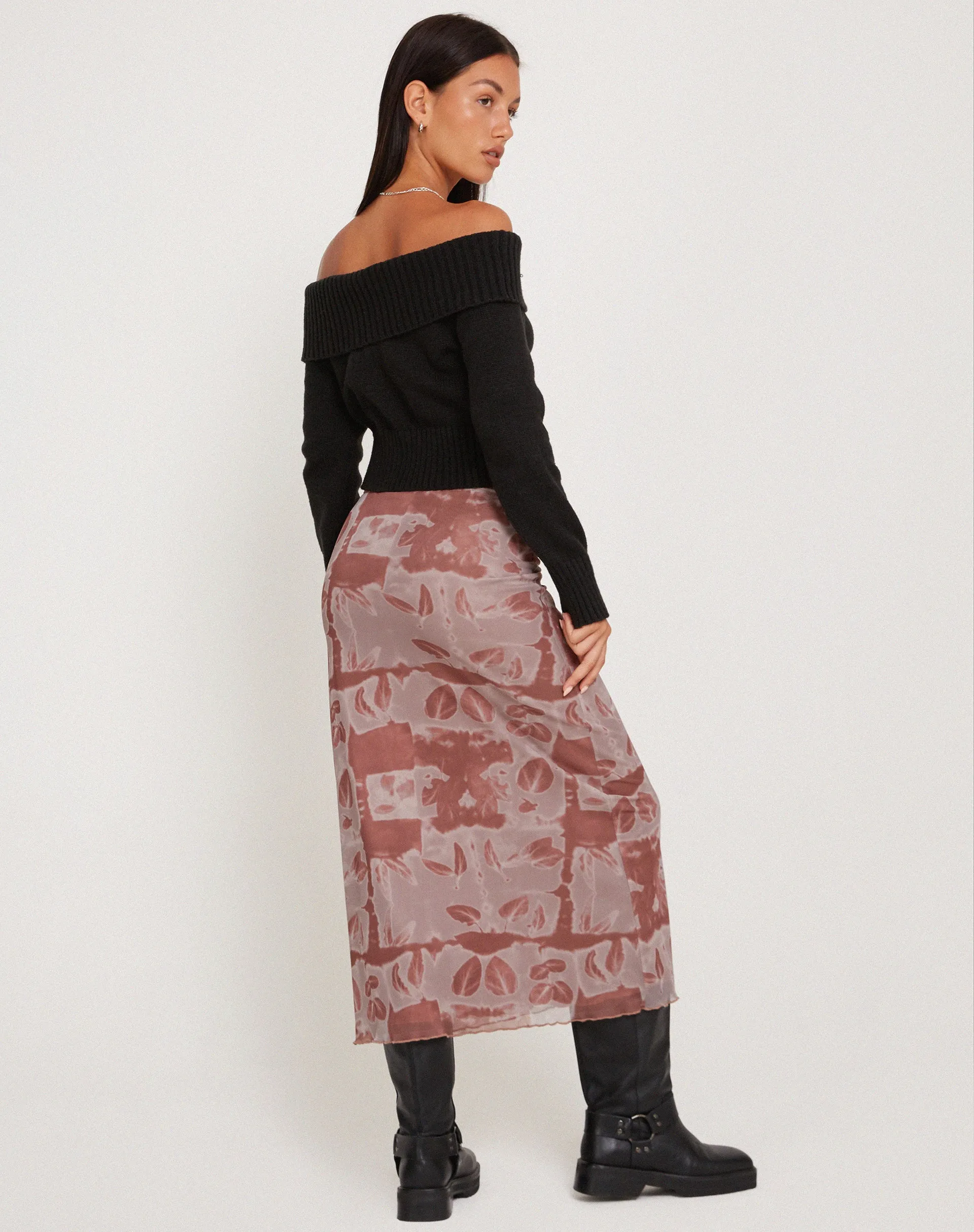 Lassie Low Rise Mesh Maxi Skirt in Botanical Bleed Warm Grey