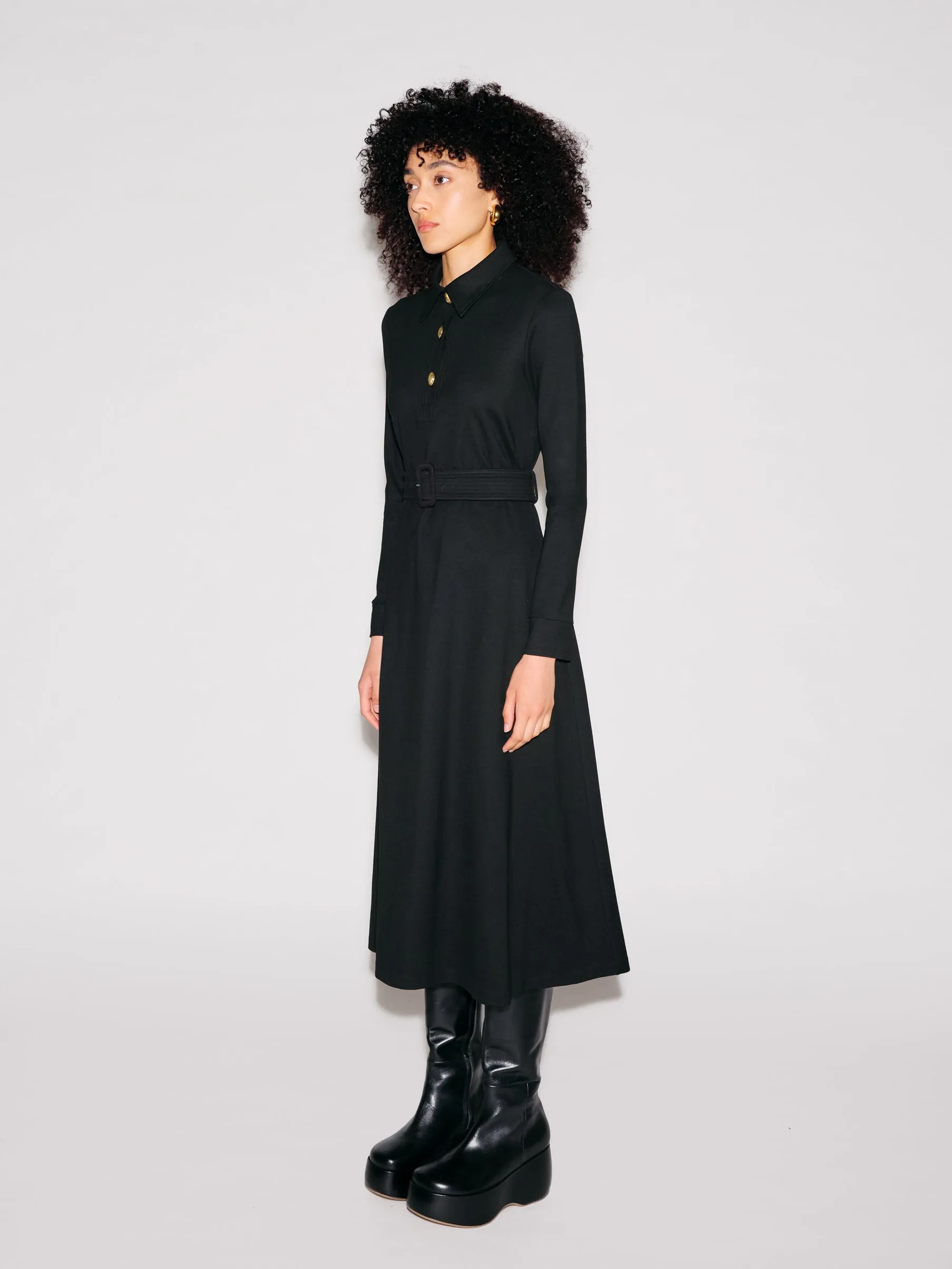 LONG SLEEVE SHIRTDRESS - SOLID INTERLOCK