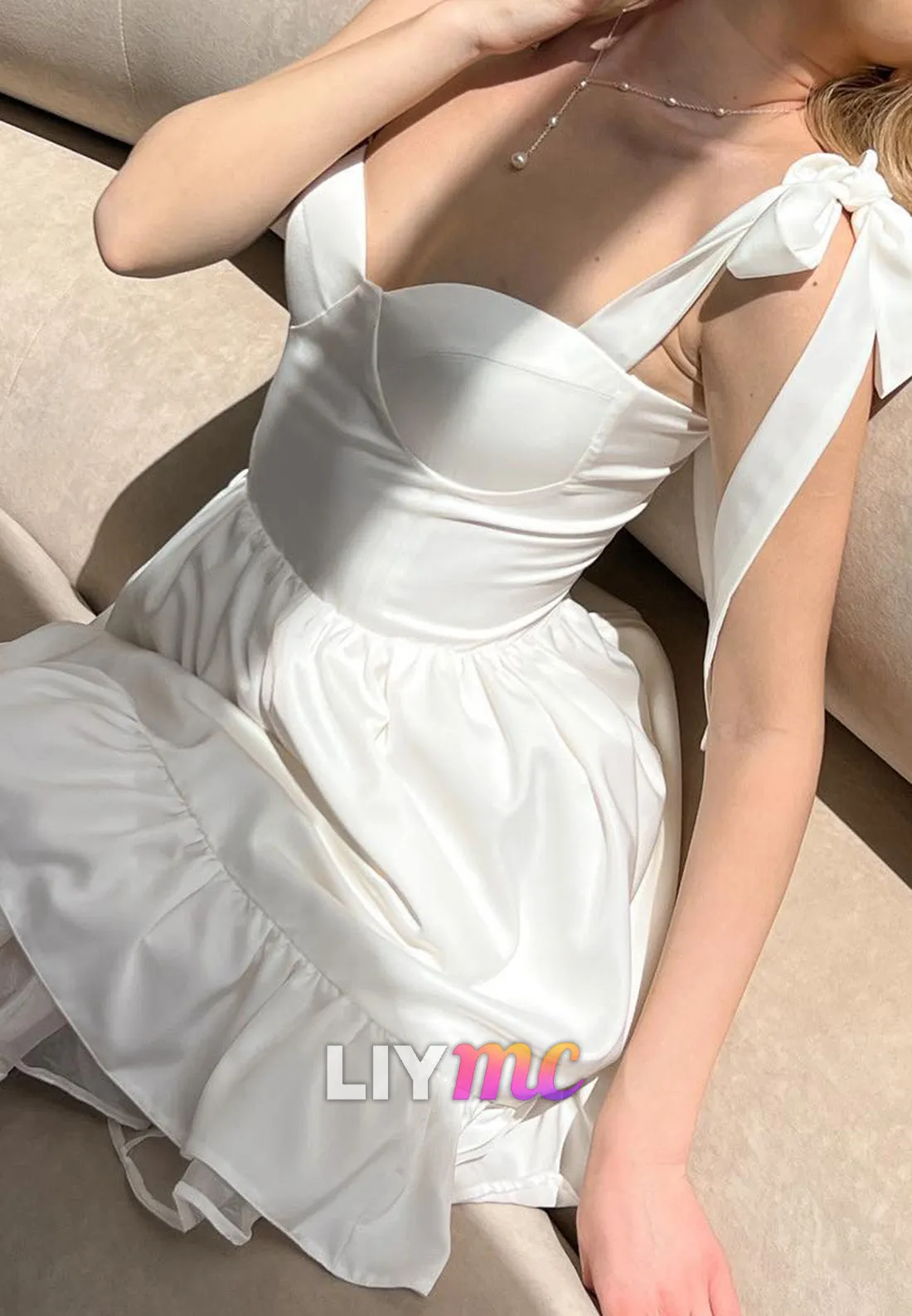 LW957 - Sweetheart Straps Pleated A-Line Short Beach Wedding Dress