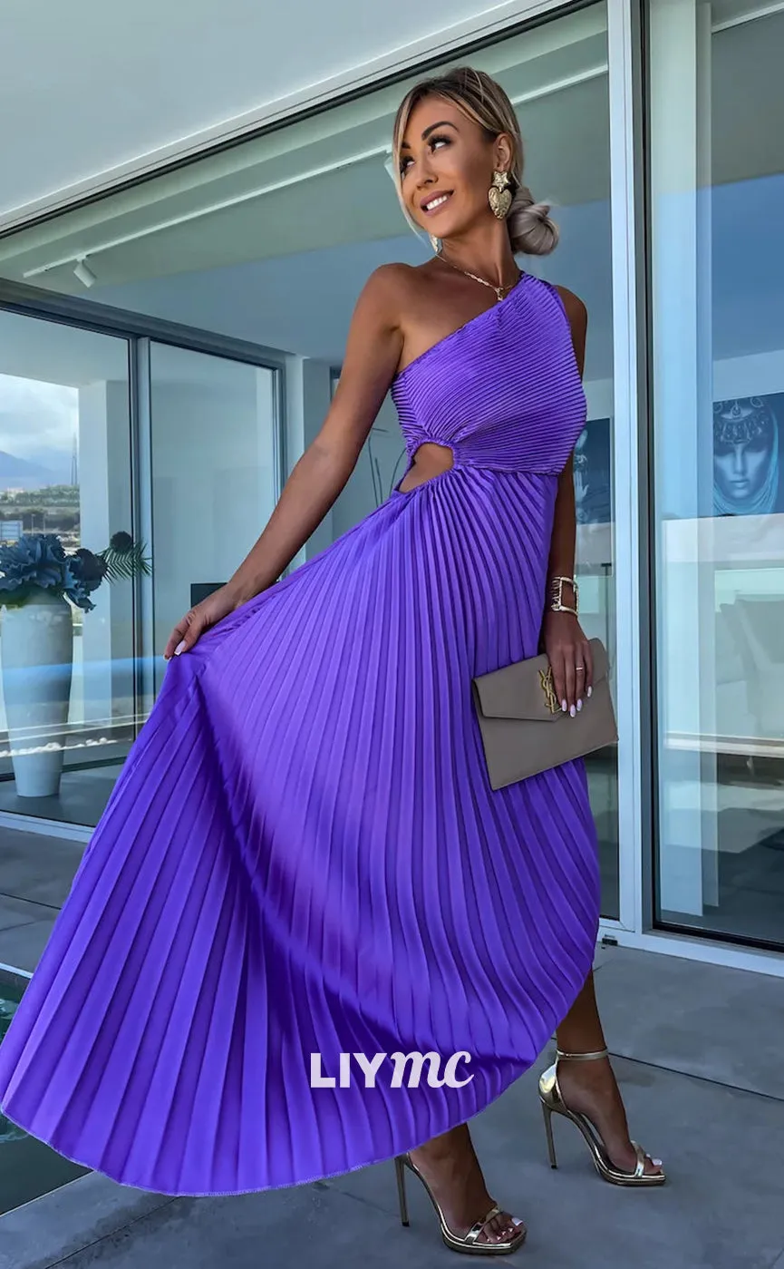 M1096 - Asymmetrical Sleeveless Pleated A-Line Cut Outs A-Line Wedding Guest Dress