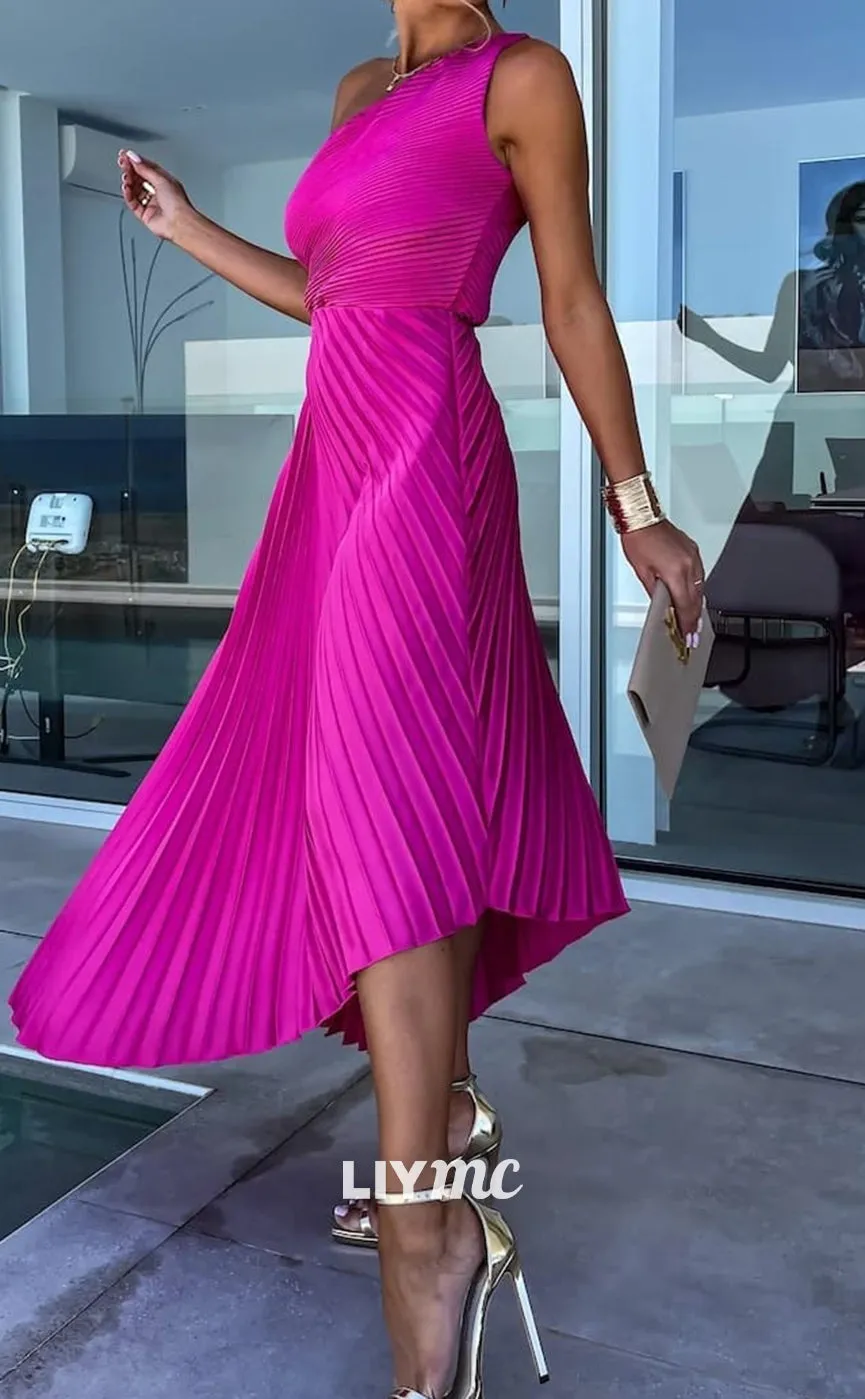 M1096 - Asymmetrical Sleeveless Pleated A-Line Cut Outs A-Line Wedding Guest Dress