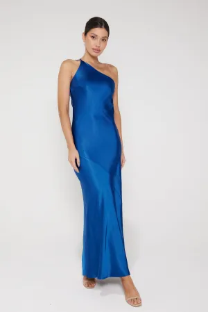 Monica One Shoulder Satin Maxi Dress - Royal Blue