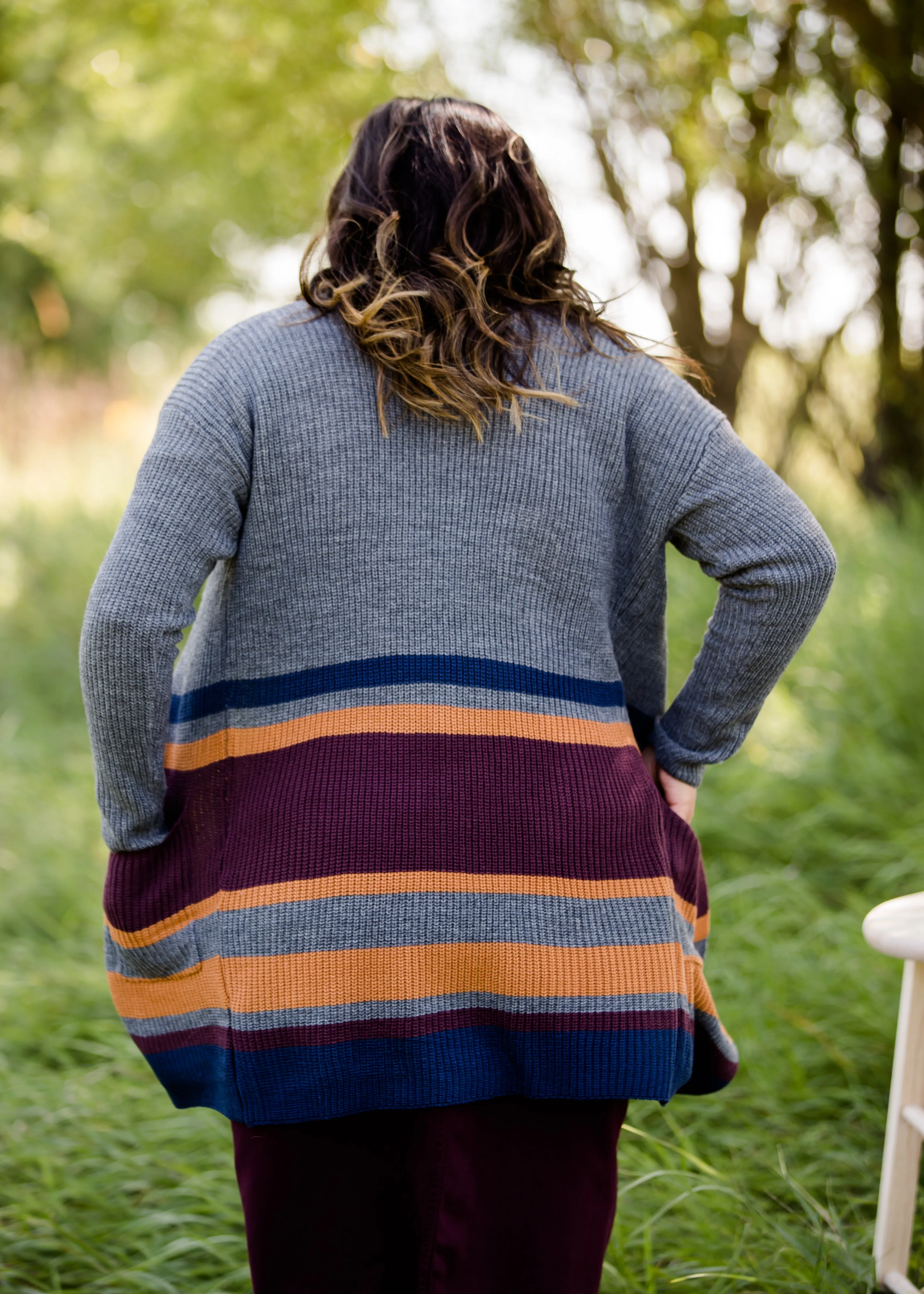 Multi Striped Long Knit Cardigan