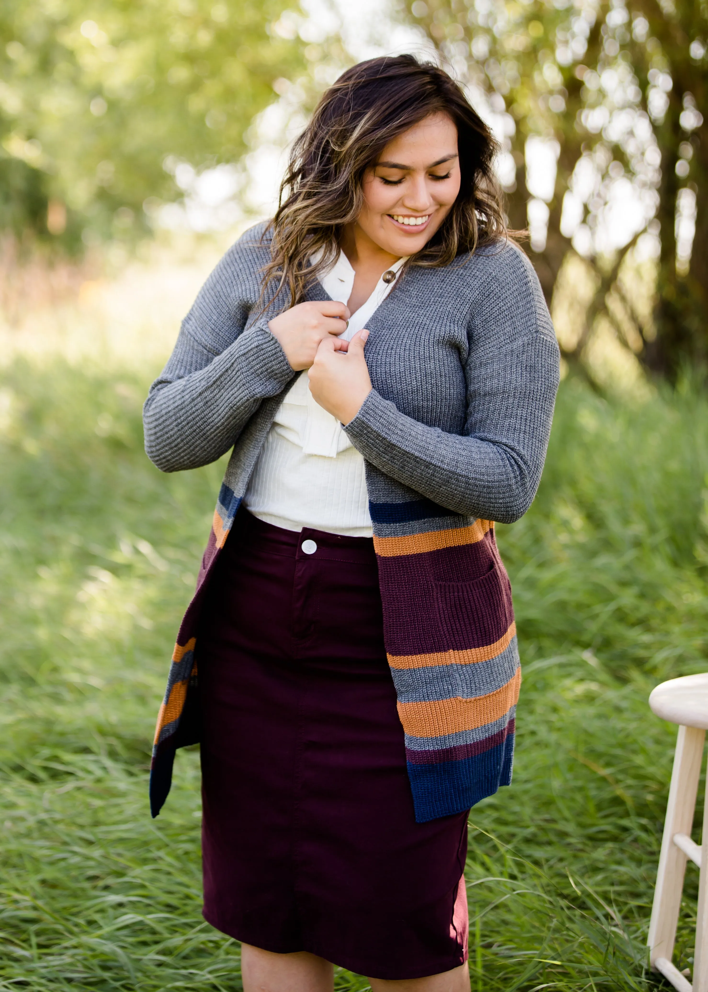 Multi Striped Long Knit Cardigan