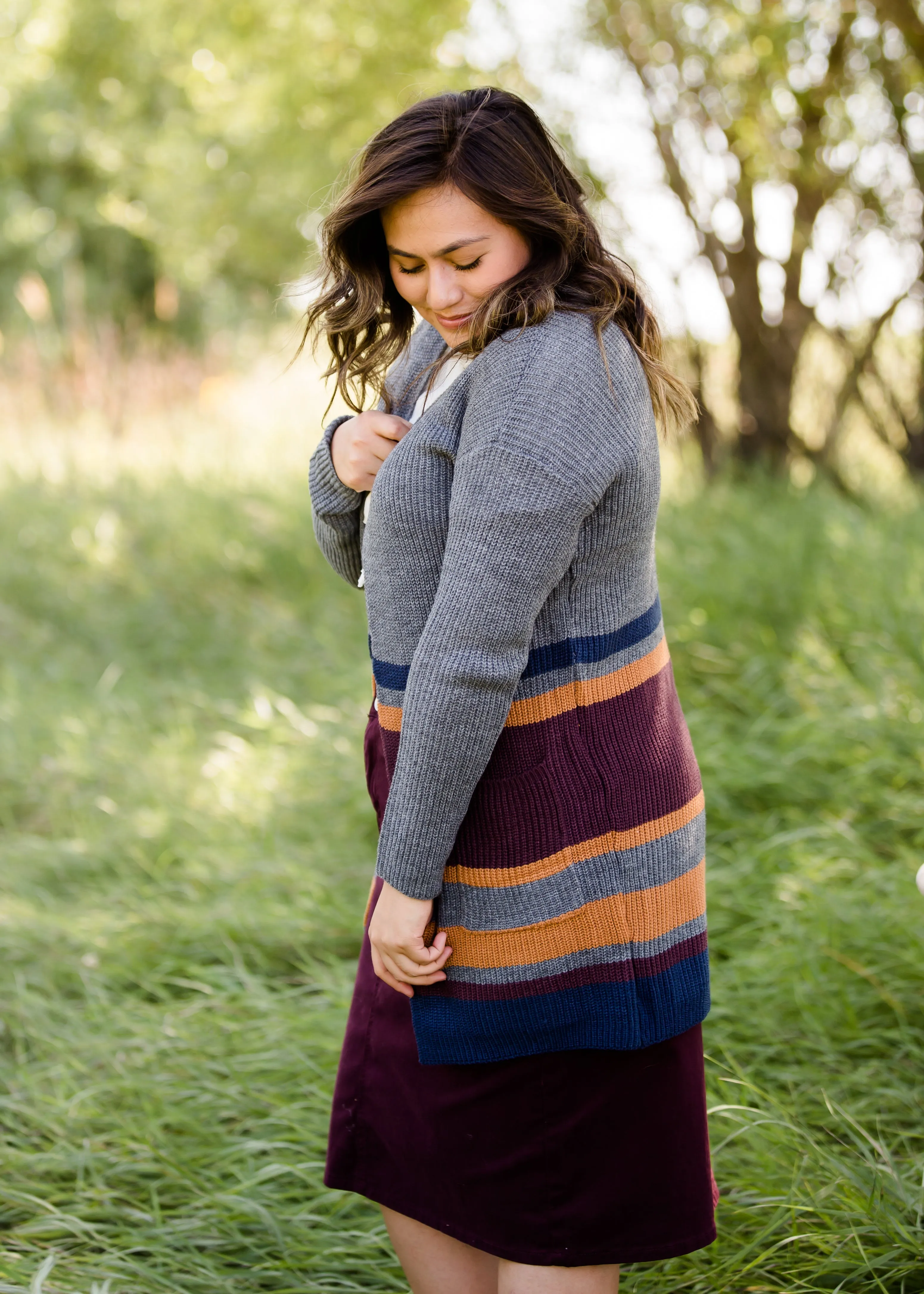 Multi Striped Long Knit Cardigan