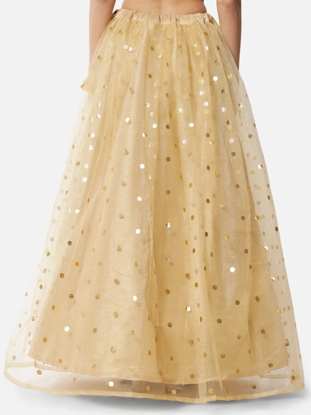 Net Polka Foil Printed Gathered Skirt