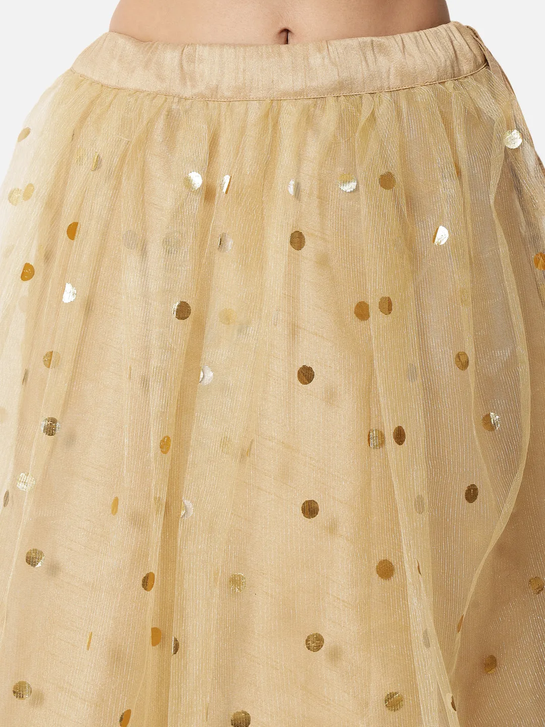 Net Polka Foil Printed Gathered Skirt