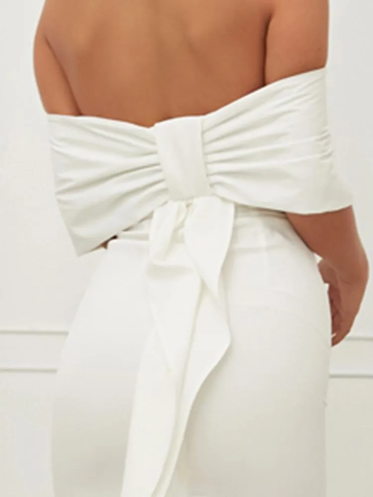 Off Shoulder Bodycon White Dress With Big Bow