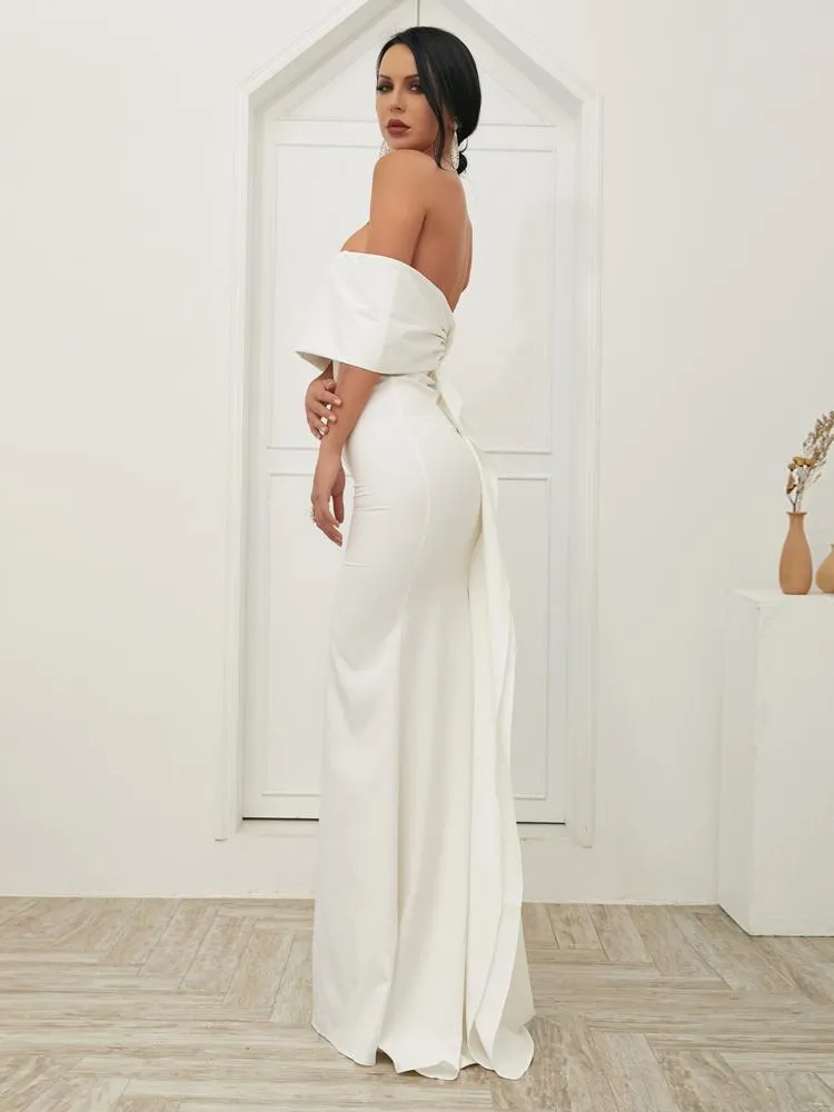 Off Shoulder Bodycon White Dress With Big Bow