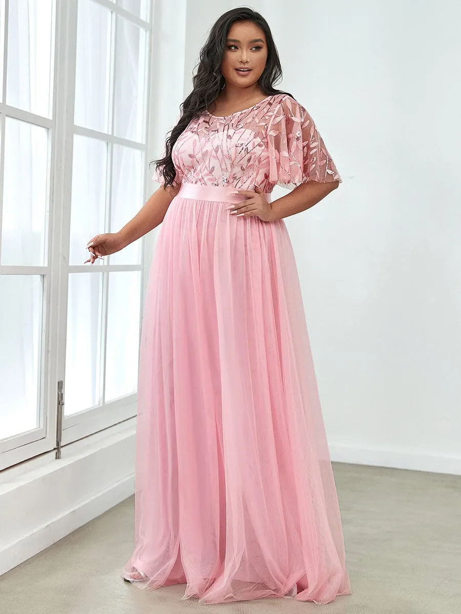 Plus Size Sequin Bodice Long Formal Evening Dresses