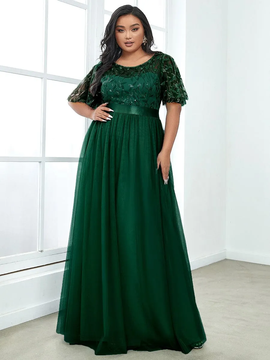 Plus Size Sequin Bodice Long Formal Evening Dresses