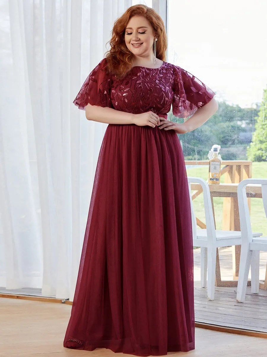 Plus Size Sequin Bodice Long Formal Evening Dresses