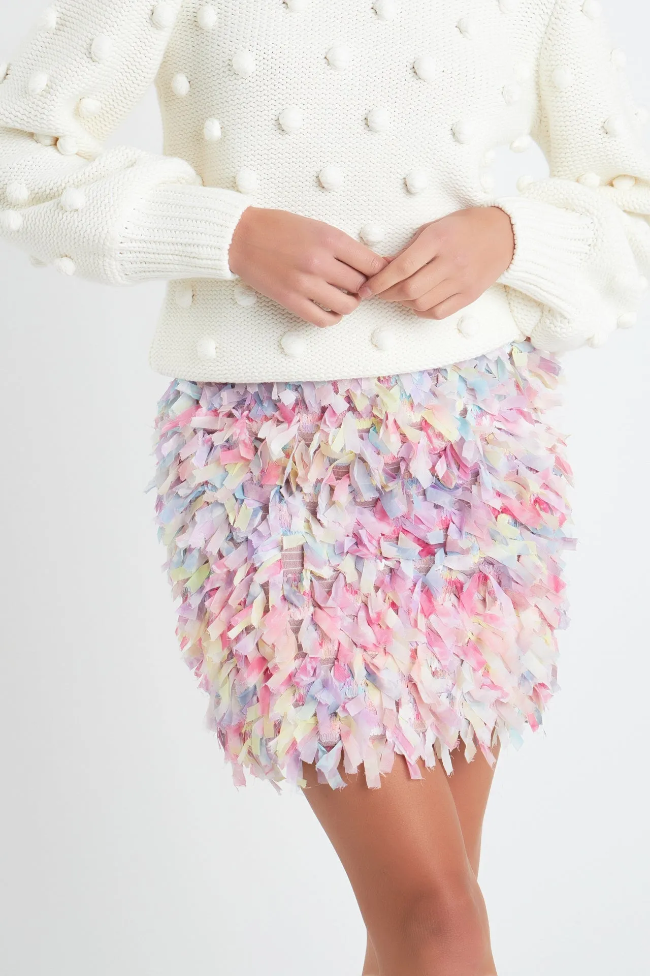 Premium Textured Ribbon High Waisted Mini Skirt