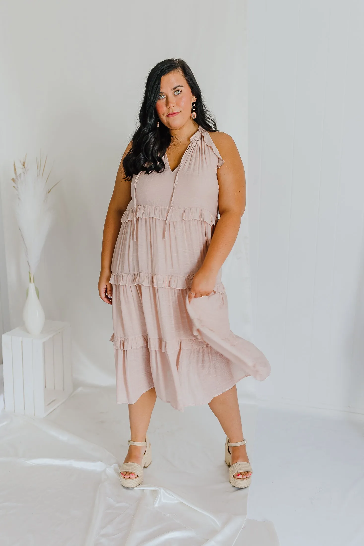 "Stunning Sights" Blush Sleeveless Midi Dress (S-3XL)