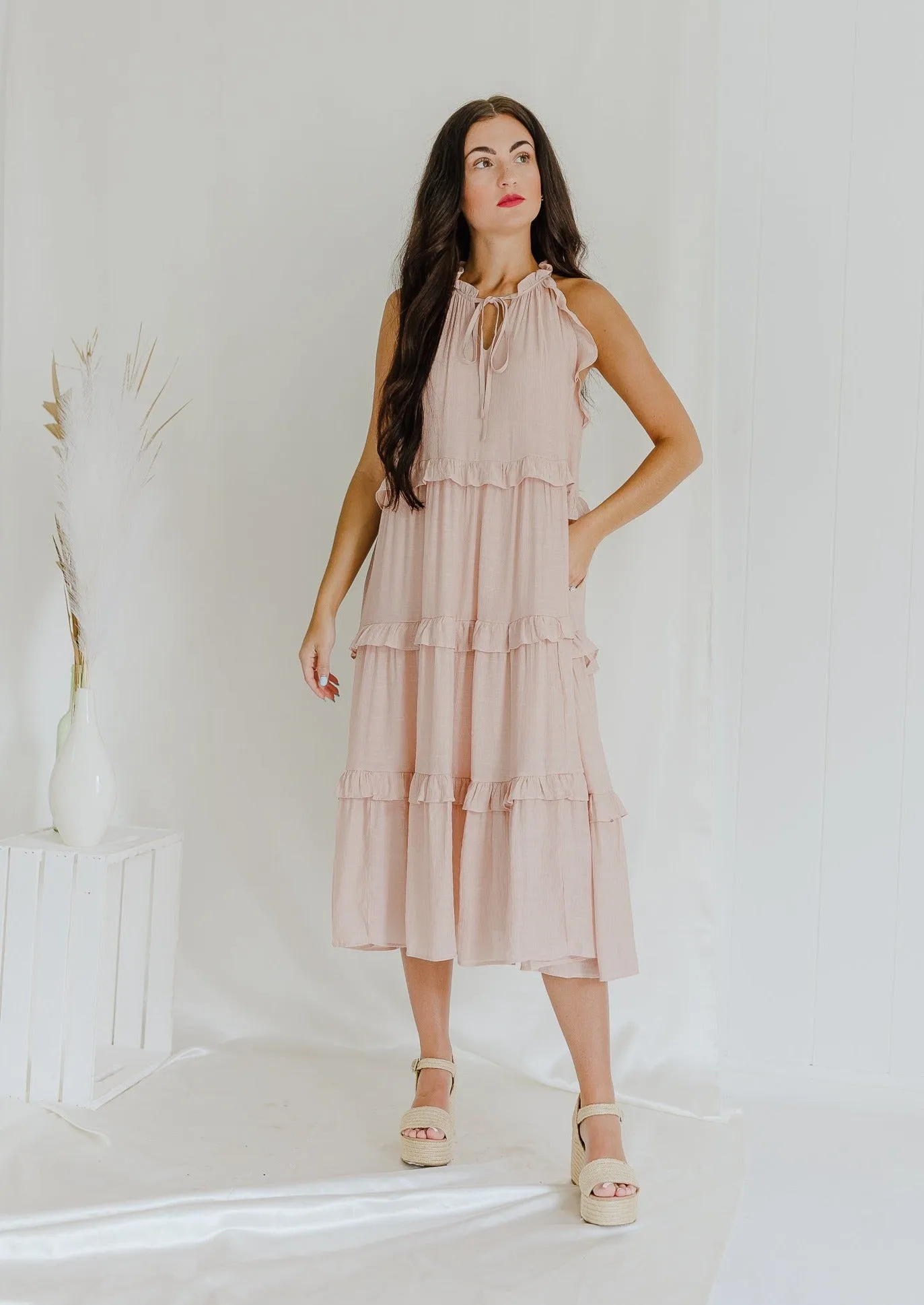 "Stunning Sights" Blush Sleeveless Midi Dress (S-3XL)