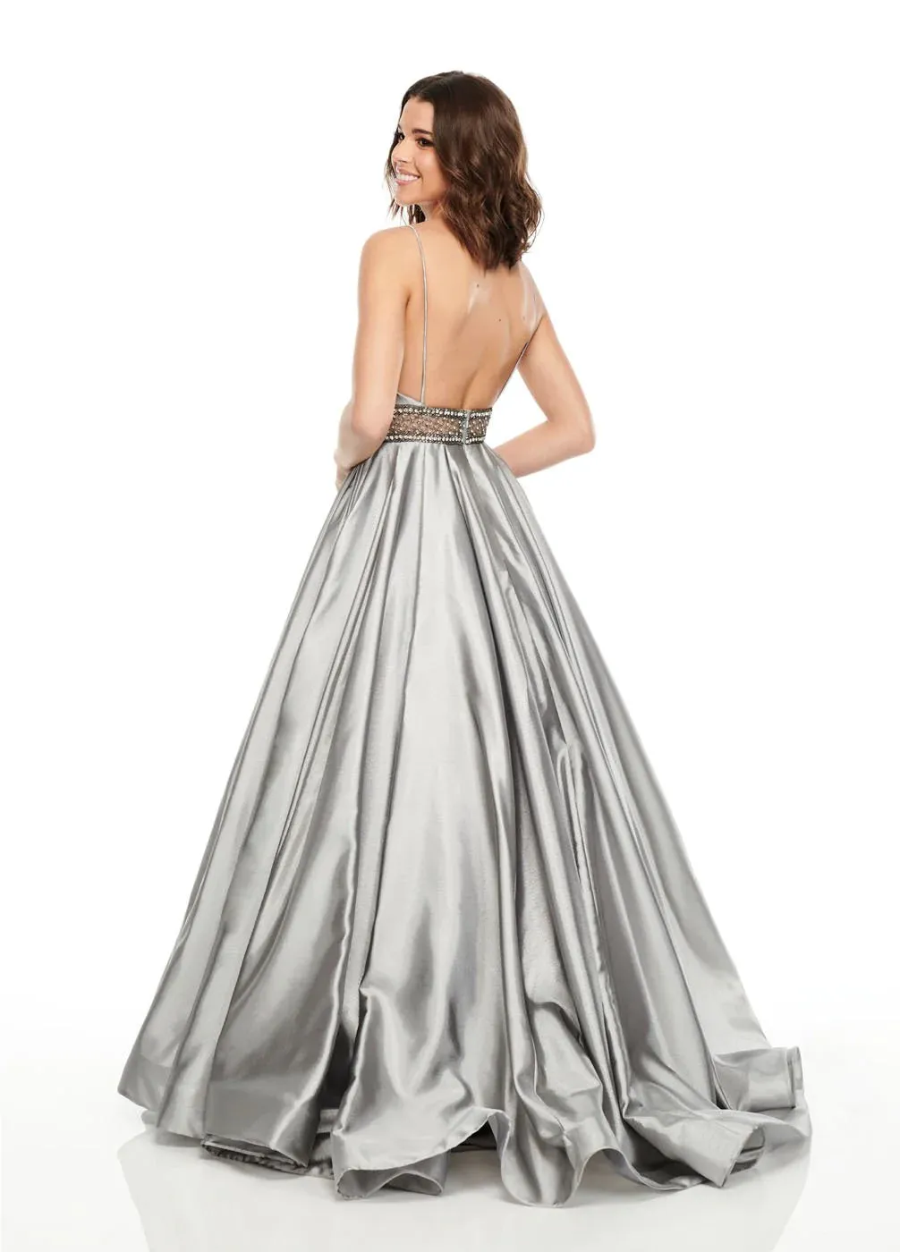 Rachel Allan 7094 Silver Gunmetal Ballgown - Size 10