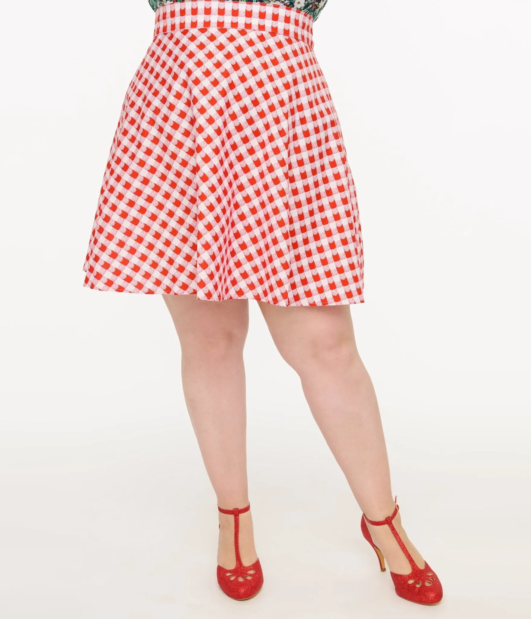 Retrolicious Plus Size 1950s Red Check Skater Skirt