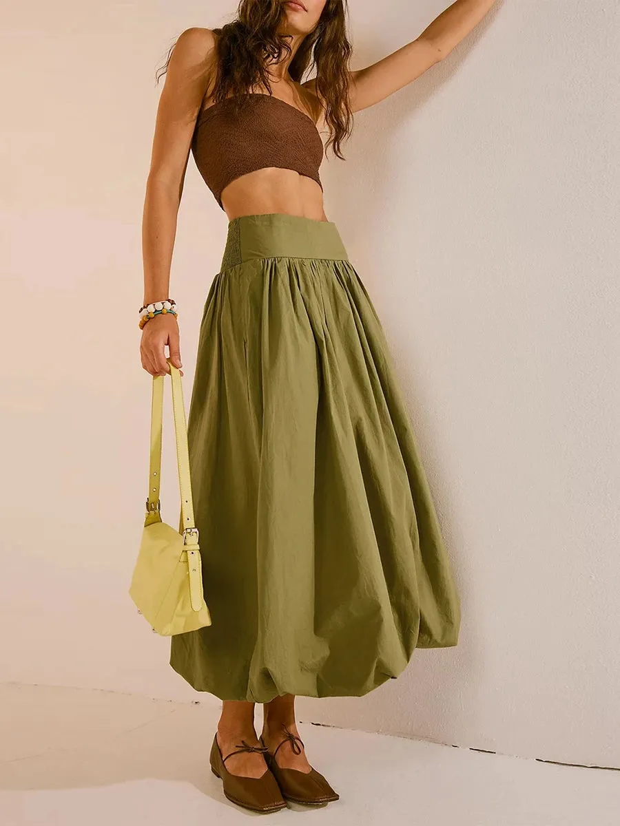 Ruched Bubble Hem Midi Skirt