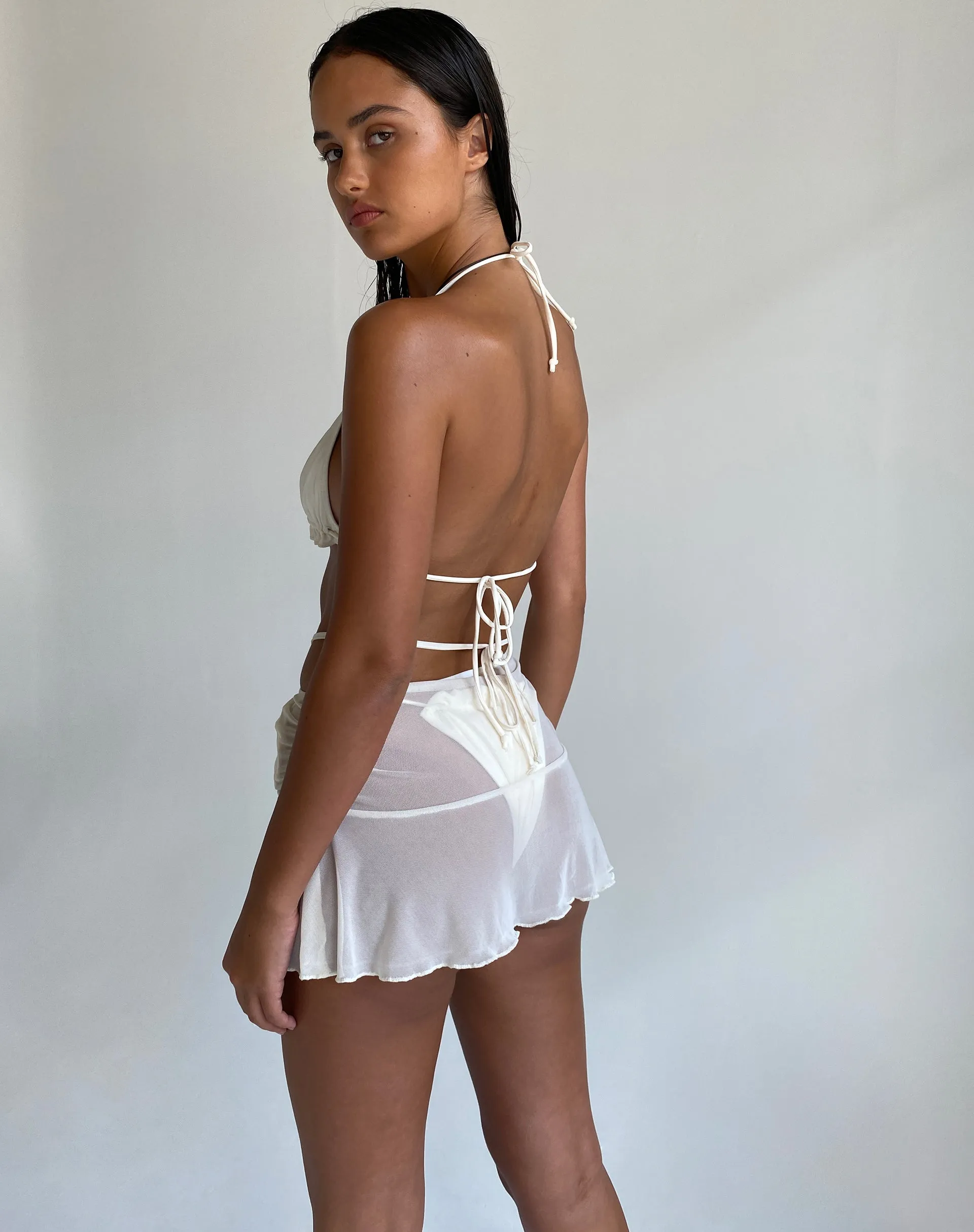 Rudra Frill Mini Swim Skirt in Mesh Cream