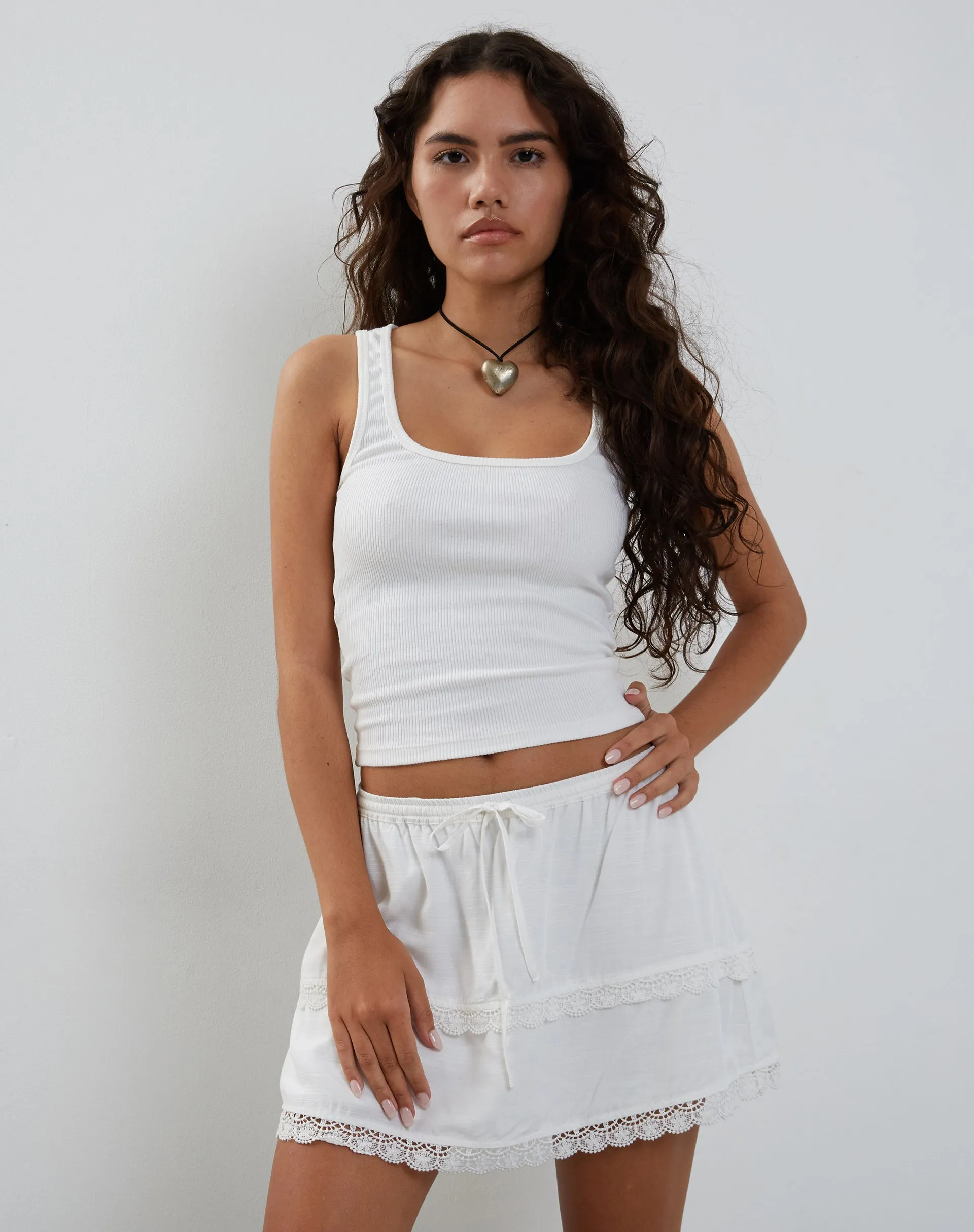 Ryila Frill Mini Skirt in White