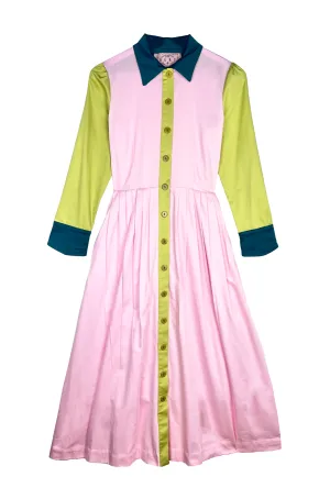 SAMPLE - Big 10 Long Sleeve Shirtdress - Ballet & Evergreen