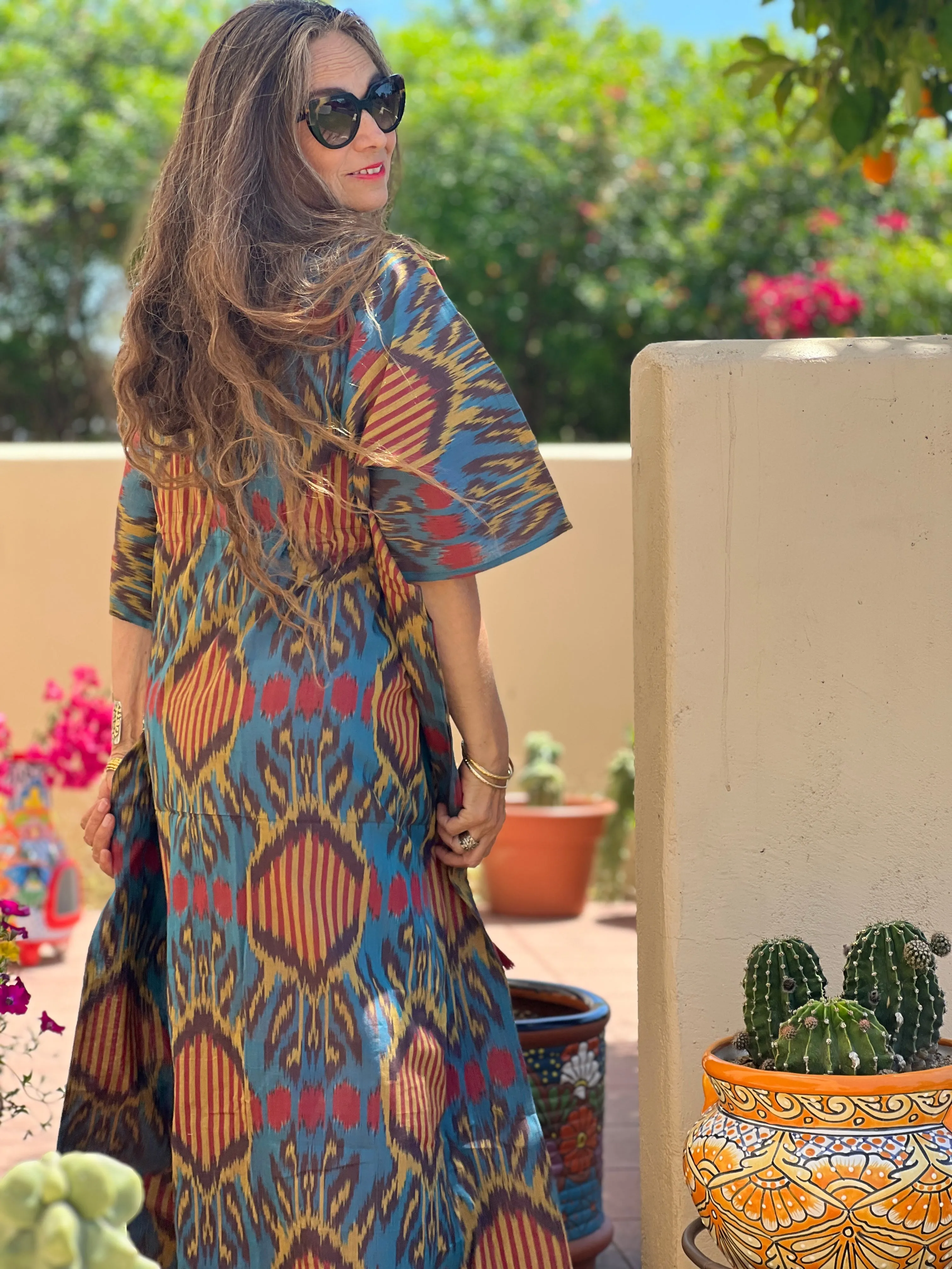 Santa Margherita Ikat Maxi Kaftan Dress Handwoven