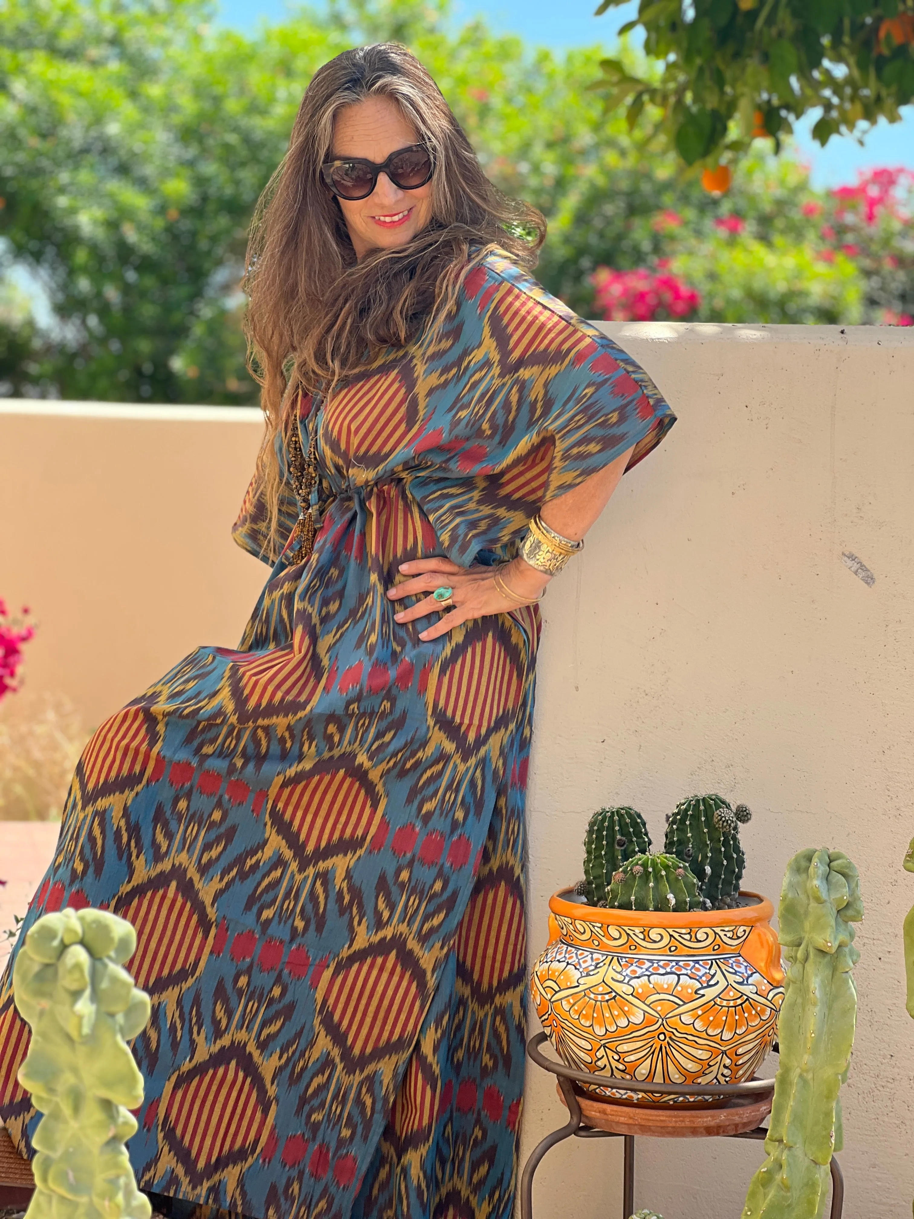 Santa Margherita Ikat Maxi Kaftan Dress Handwoven