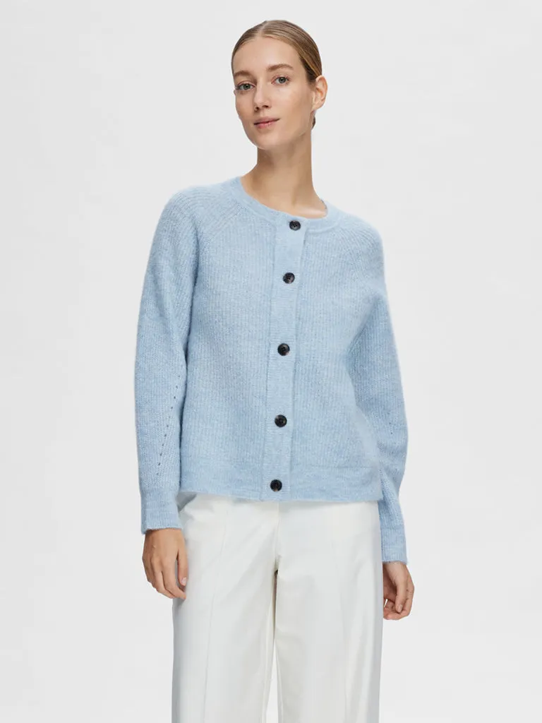 Selected Femme Lulu Short Cardigan in Cashmere Blue