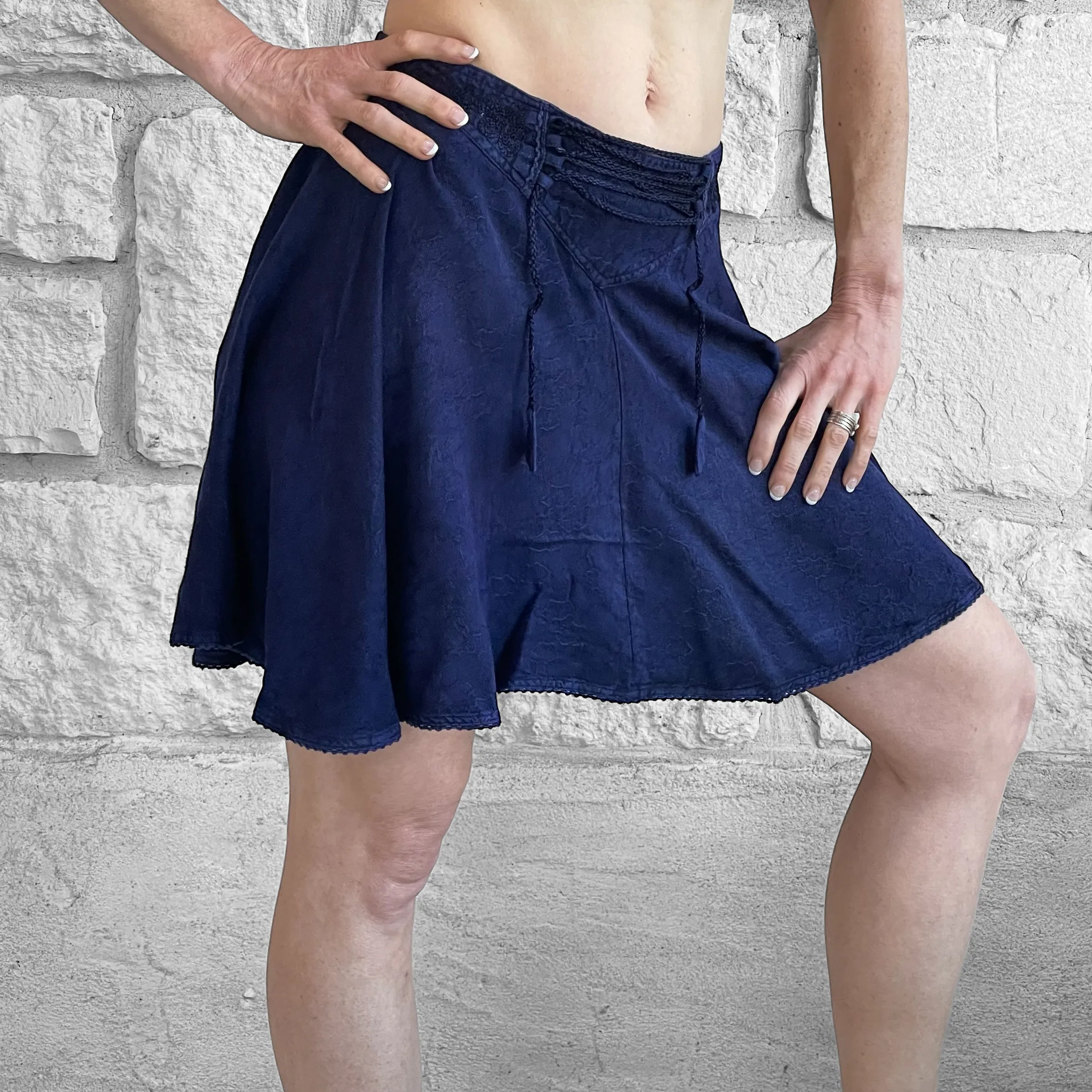 'Short Pixie Fairy Skirt' Embroidered Rayon - Blue