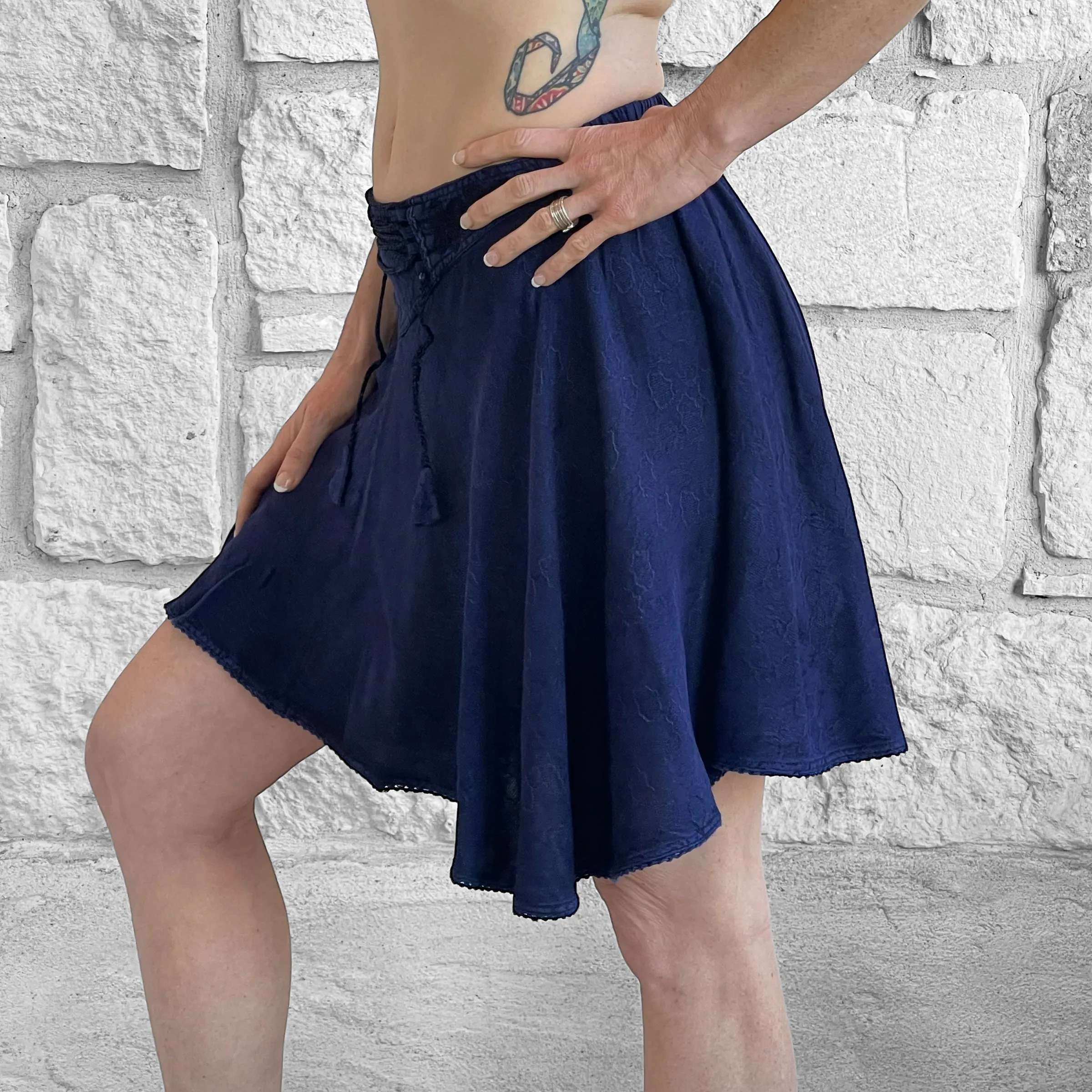 'Short Pixie Fairy Skirt' Embroidered Rayon - Blue