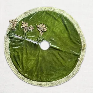 Silk Velvet Holiday 30" Tree Skirt in Grass Green with Green Fringe