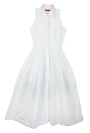 Sleeveless Placket Front Shirtdress - White Poplin