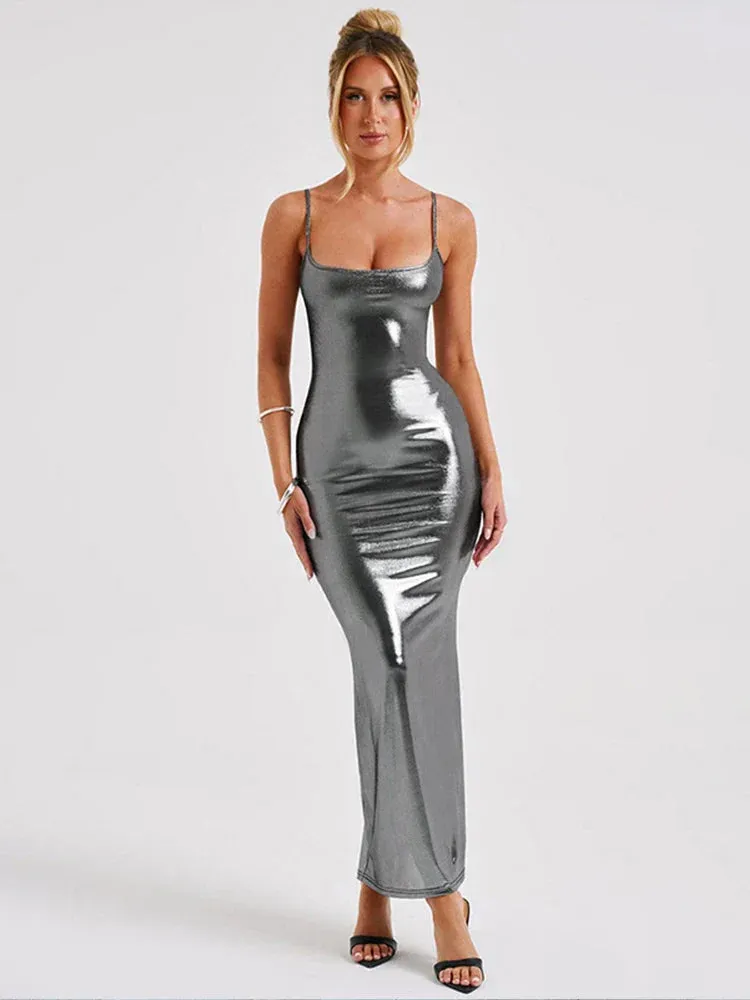 Sparkle Glittar Bodycon Elegant Long Spaghetti Strap Sexy Party Maxi Dress