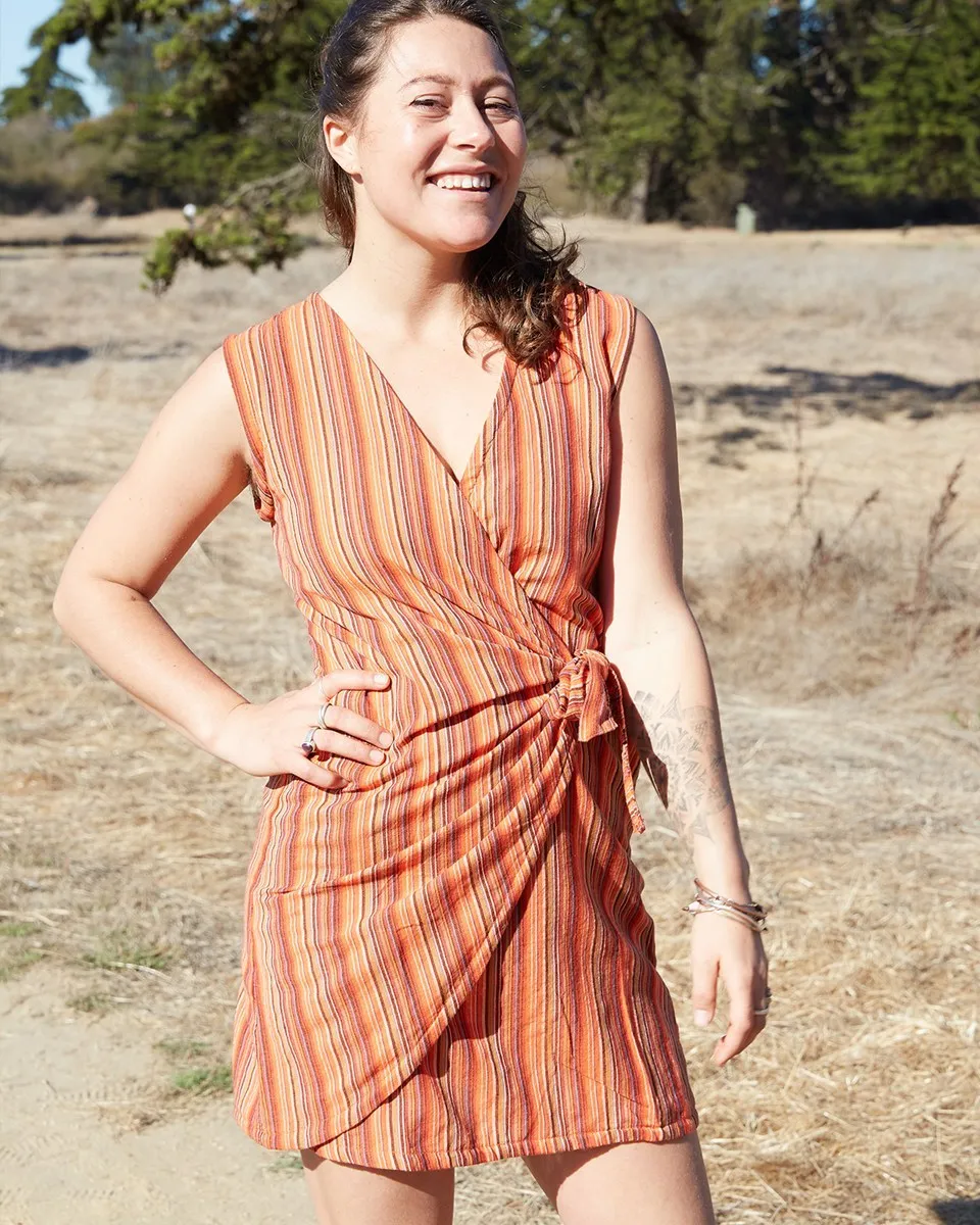 Striped Cotton Wrap Dress