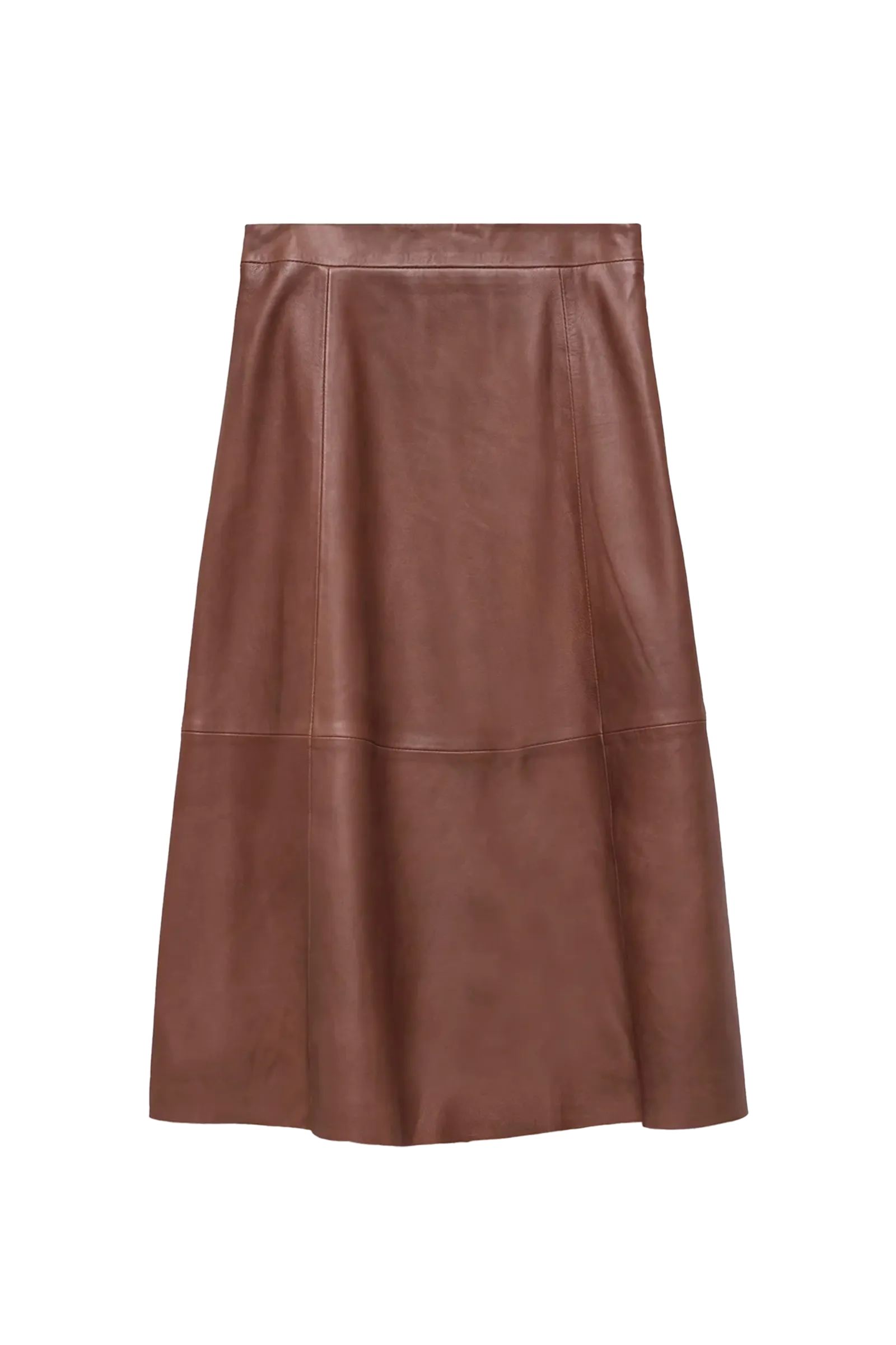 Tan Leather A-Line Midi Skirt