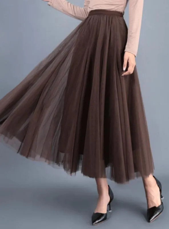 TastyHottie - A-Line Elegant Maxi Tulle Ankle Length Skirt