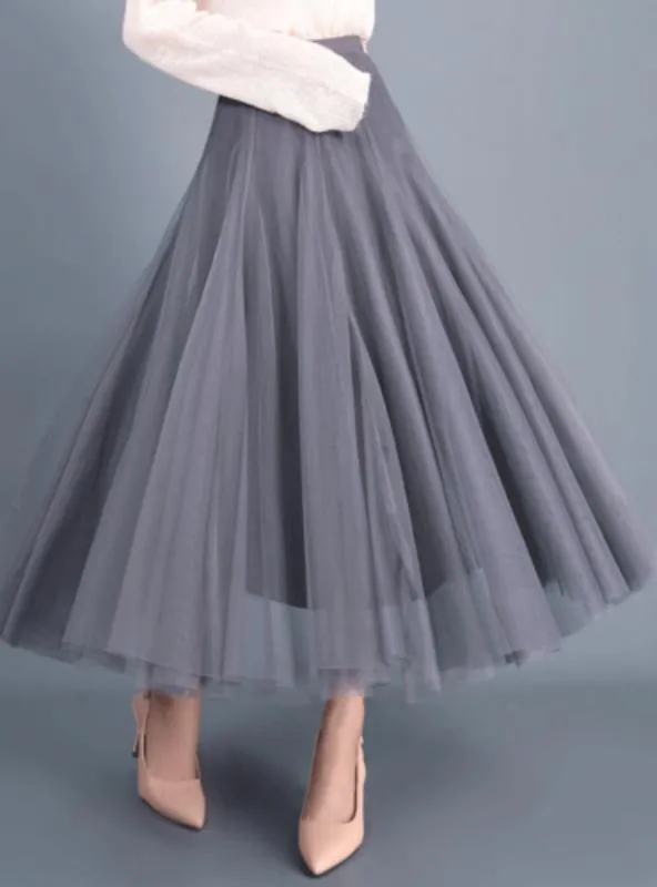 TastyHottie - A-Line Elegant Maxi Tulle Ankle Length Skirt