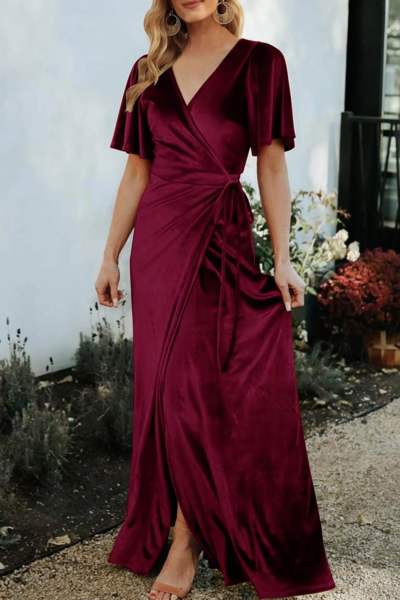 TastyHottie - Velvet V Neck Strappy Slit Dress