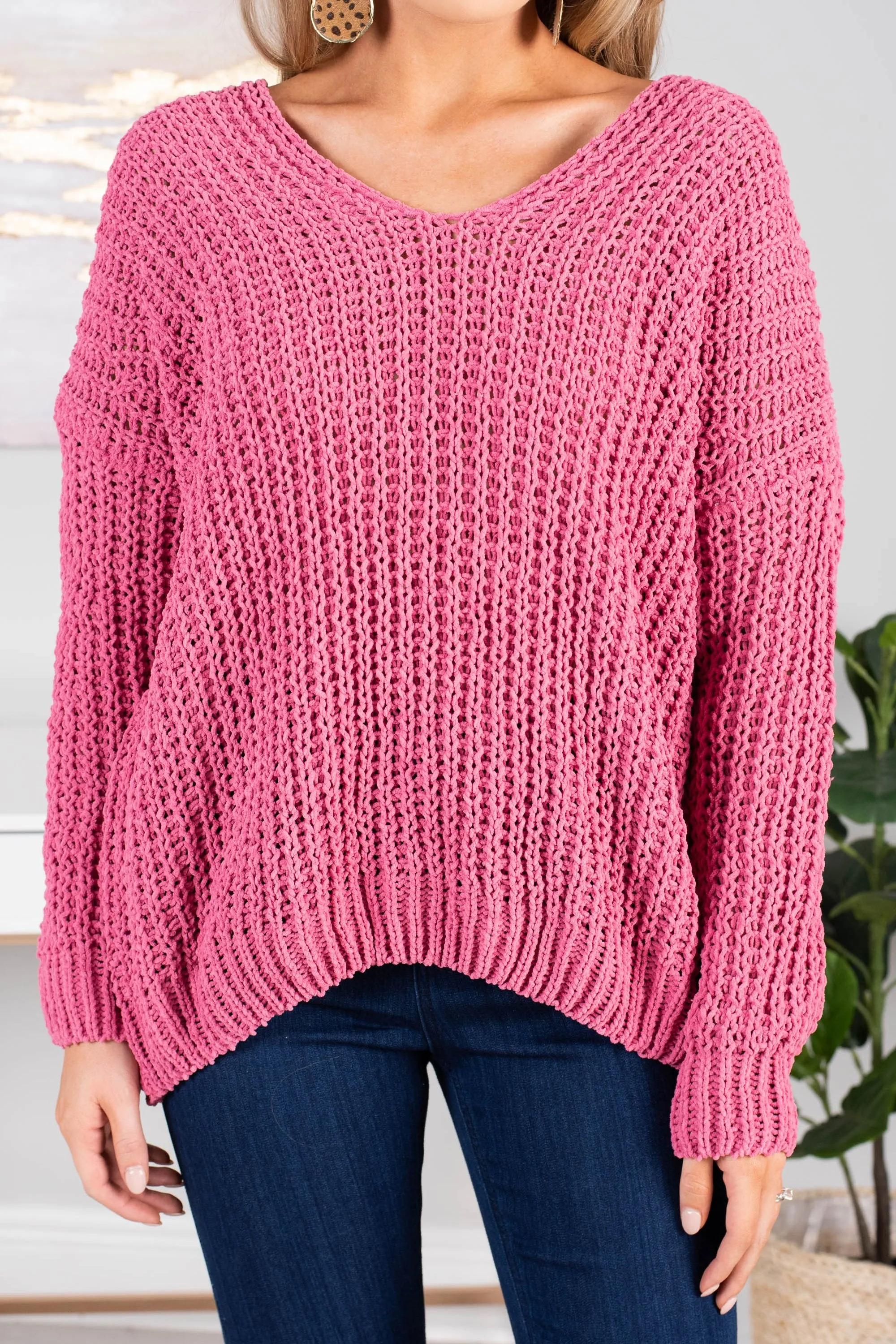 The Look Mauve Pink Chenille Sweater