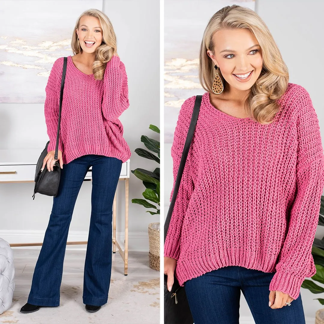 The Look Mauve Pink Chenille Sweater