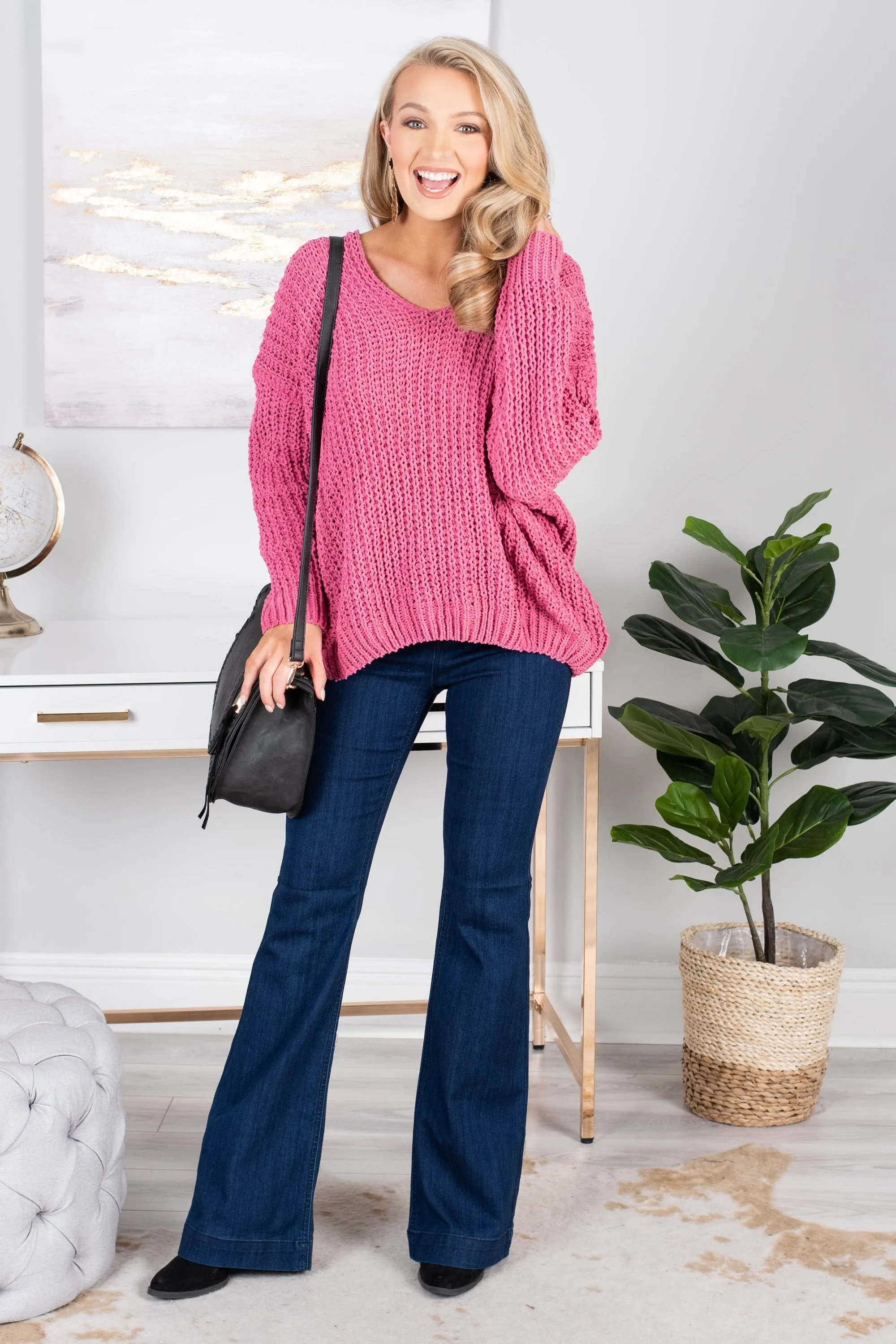 The Look Mauve Pink Chenille Sweater